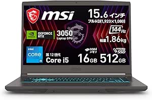 【Amazon.co.jp限定】【RTX 3050搭載・薄型軽量】MSIゲーミングノートPC Thin15 Corei5 RTX3050/15.6インチ FHD/144Hz/16GB/512GB/Windows 11/Thin-15-B12UC-5002JP