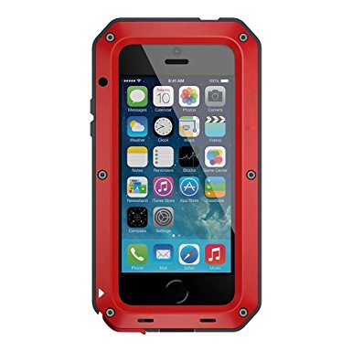 iPhone 5/5S/SE Case,[LIFETIME Warranty]Weatherproof Shockproof Dust Proof Aluminum Metal Case,Duty Protect Case for Extreme Sport(Red) with 1 Can Cooler