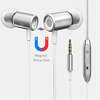 Earbuds Earphones Headphones, VANTEN[Magnetic Wired Earphones][In-Ear Headphones][Earbuds with Mic][Stereo Headsets] 3.5mm Jack for iPhone 6 6s Plus iPad Android Samsung Phone Computer PC (Silver)