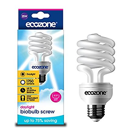 Ecozone Biobulb, Energy-Saving Daylight Bulb, Screw Cap E27, 25W Equivalent to 100w, 1750 Lumens, Full Spectrum, Daylight White 6500k, Uses 75% Less Energy. Ideal for suffers of S.A.D