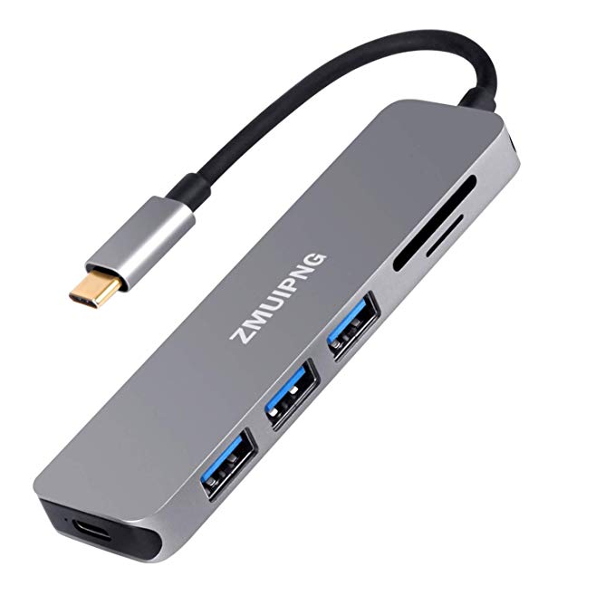 USB C SD Card Reader PD Multiport Adapter for MacBook Pro 2018/2017, MacBook Air 2018, 6 in 1 Type C Thunderbolt 3 Hub with SD/Micro SD Card Reader,3 USB 3.0 Ports,USB-C Power Pass-Through Port