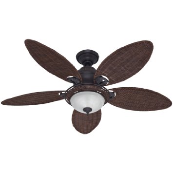 Hunter Fan Company 54095 Caribbean Breeze 54-Inch Ceiling Fan with Five Antique Dark Wicker Blades and Light Kit Weathered Bronze