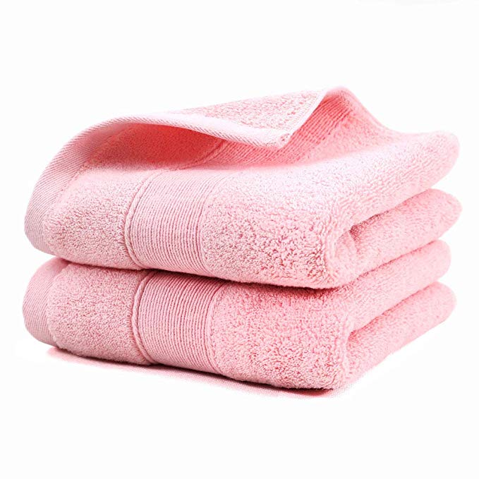 YAMAMA Hand Towels,100% Cotton Highly Absorbent Soft Hand Towel for Bathroom 14 x 30 Inch Set of 2 (Pink)