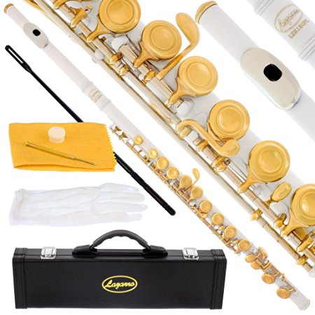 180-WH-N - WHITE/LACQUER Keys Closed C Flute Lazarro Pro Case,Care Kit - 22 COLORS Available ! CLICK on LISTING to SEE All Colors