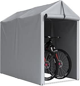 Greesum Outdoor Storage Shed 6 x 3 x 5 ft Canopy Portable Shelter Heavy Duty Carport with Roll-up Zipper Door for Bike, Motorcycle, Garden Storage, Waterproof and UV Resistant, Silver