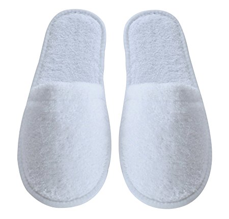 Arus Women's Turkish Terry Cotton Cloth Spa Slippers One Size Fits Most, White with Black Sole