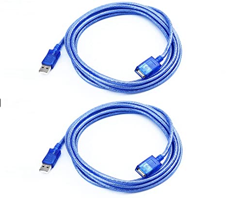 DTECH 10ft USB 2.0 Extension Cable USB A Male to A Female Cord (10 Feet, Blue, 2-Pack)