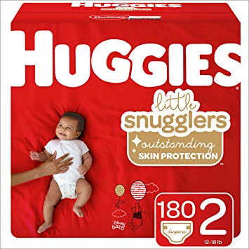 Huggies Little Snugglers Baby Diapers, Size 2 (up to 12-18 lb.), 180 Ct, Economy Plus Pack (Packaging May Vary)