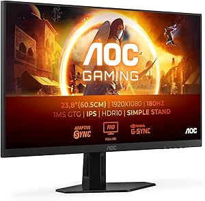 AOC Gaming 24G4XED - 24 Zoll Full HD Monitor, 180 Hz, 1 ms, FreeSync Prem., G-Sync comp., HDR10 (1920x1080, 2X HDMI 2.0, 1x DisplayPort 1.4) schwarz/grau