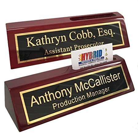 Personalized Business Desk Name Plate with Card Holder - Includes Engraving &