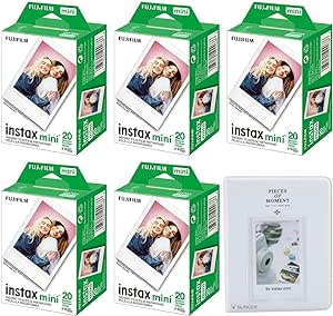 Instax Fujifilm Instax Mini Instant Camera Film: 100 Shoots Total, (10 Sheets x 10) Bundle with Slinger 64 Pocket Mini Instax Photo Album - Capture Memories Anytime, Anywhere