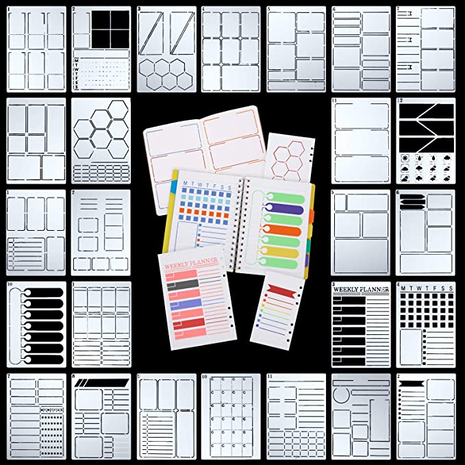 26 Pieces A5 Journal Stencils Plastic Planner Set DIY Templates Planner Weekly Layouts Bullet Dot Grid Journal Stencils for DIY Notebook Diary