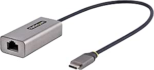 StarTech.com USB-C to Ethernet Adapter, USB 3.0 to Gigabit Ethernet Network Adapter - 10/100/1000 Mbps, USB-C to RJ45 Ethernet Adapter (GbE), 12in Attached Cable, Driverless Install (US1GC30B2)