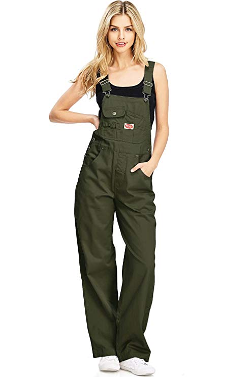 Revolt Women's Juniors Baggy Straight Leg Twill Overalls