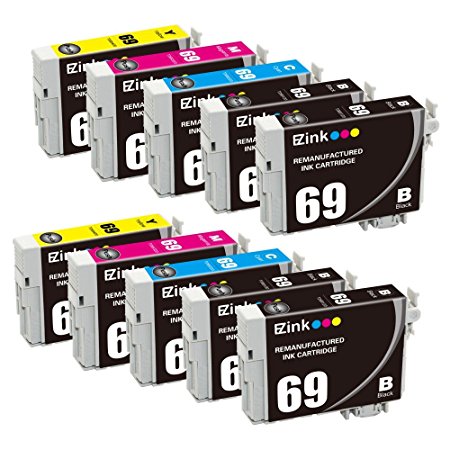 E-Z Ink (TM) Compatible Ink Cartridge Replacement for Epson 69 (4 Black, 2 Cyan, 2 Magenta, 2 Yellow) 10 Pack Compatible with WorkForce Series WF-1100 WF-1300 WF-30 WF-310 WF-315