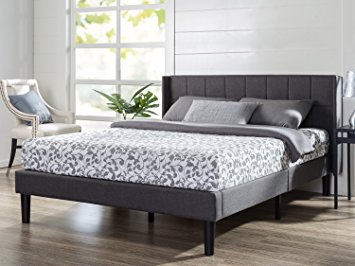 Zinus Upholstered Square Stitched Wingback Platform Bed, King