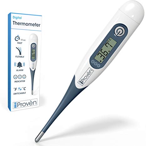 Accurate Medical Flexible Baby And Adult Thermometer with Fever Indication - Fast and Accurate Digital Fever Thermometer - For Oral and Rectal Measurement - Clinical Mouth and Underarm Thermometers for your Newborn - DT-R1221AWG 2018 by iProvèn