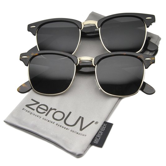 zeroUV - Premium Half Frame Horn Rimmed Sunglasses with Metal Rivets