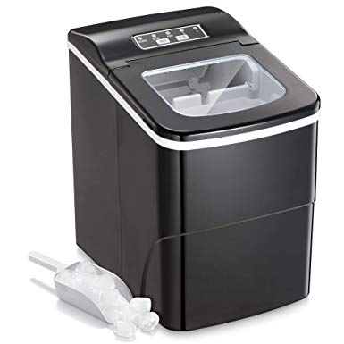 AGLUCKY Portable Ice Maker Machine Stainless Steel Covers,Countertop Automatic Ice Maker,26lbs/24h,9pcs S/L Size Ice Cube Ready in 6-13 Mins,1.5lbs Ice Storage with Ice Scoop,Indicator Function, Black