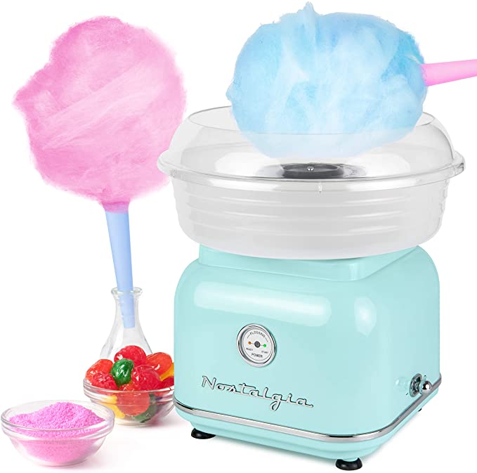 Nostalgia CLCM8AQ Classic Retro Hard and Sugar Free Countertop Cotton Candy Maker, Includes 2 Reusable Cones And Scoop – Aqua