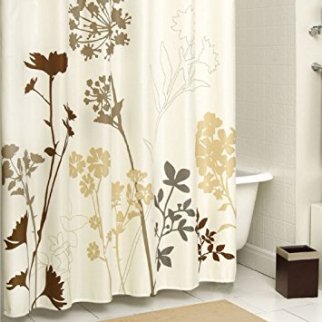 DS BATH Silhouette Flower Shower Curtain,Mildew Resistant Fabric Shower Curtain,Plants Shower Curtains for Bathroom,Floral Bathroom Curtains,Print Waterproof Shower Curtain,72"W x 78"H-Brown/Cream