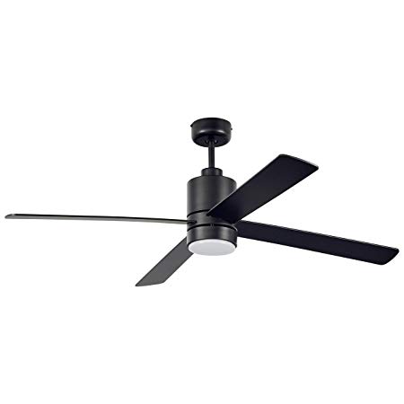 Rivet Modern Cylindrical Base Remote Control Flush Mount Ceiling Fan with Integrated LED Light - 52 x 52 x 14 Inches, Matte Black