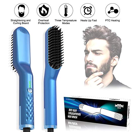 Beard Straightener Comb, Quick Heating Hair Straightening Brush, 3 in1 Hair Beard Styling Tool with Overheating Protection for Men