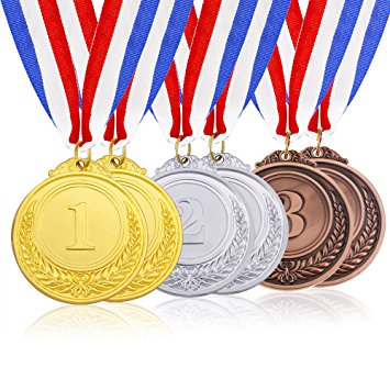 Caydo 6 Pieces Gold Silver Bronze Award Medals - Olympic Style Winner Medals Gold Silver Bronze with Ribbon