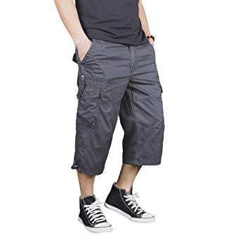 Menargo 3/4 Casual Cargo Shorts for Men Loose Fit Twill Capri Long Shorts with Multi-Pockets