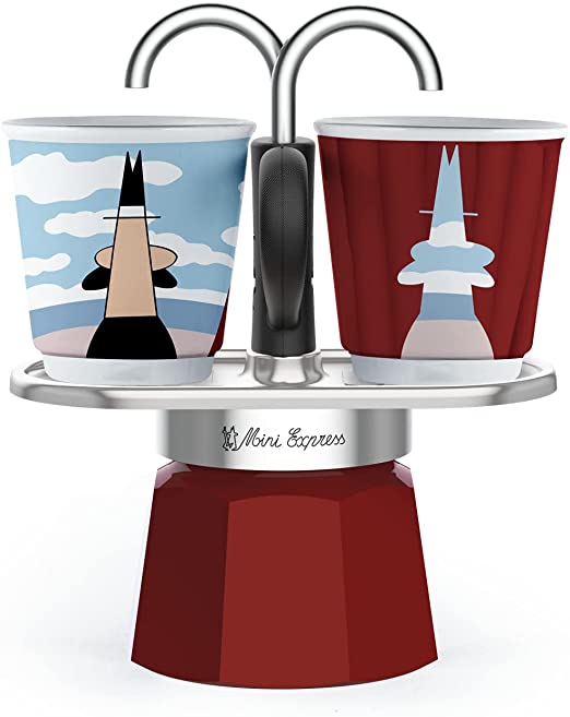 Bialetti - Mini Express Magritte: Moka Set includes Coffee Maker 2-Cup (2.8 Oz), Red, Aluminium