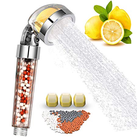 Vitamin C Filter Shower Head with 3 Replacement Filters - Handheld High Pressure Shower Head Remove Chlorine for Hard Water Softener with Citrus Smell for Dry Skin and Hair Loss