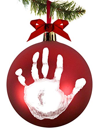 Pearhead Babyprints DIY No Bake Handprint or Footprint Holiday Ball Ornament, Red