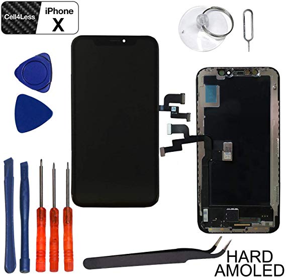 CELL4LESS Hard OLED Touch Screen and Digitizer Assembly Kit for The iPhone X 5.8 inch Display A1865, A1901 & A1902 Models (iPhone X)