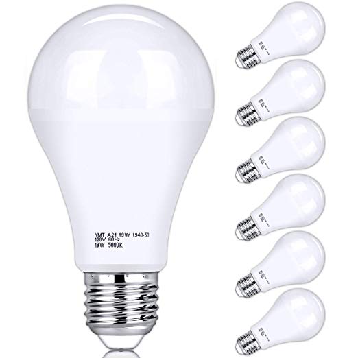 A21 LED Light Bulb, 150-200W Equivalent, 2600 Lumens 5000K Daylight White, Non-Dimmable, E26 Standard Base, Super Bright 19W LED Bulbs for Bedroom Bathroom Living Room Commercial Lighting, Pack of 6