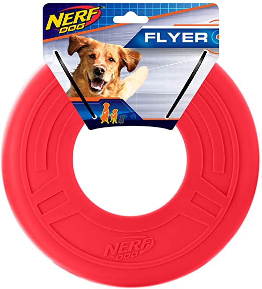 Nerf Dog Atomic Flyer Dog Toy, Frisbee, Lightweight, Durable and Water Resistant, Great for Beach and Pool, 10 inch Diameter, for Medium/Large Breeds, Single Unit, Red