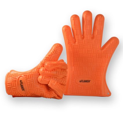 Flamen Silicone Glove Premium Heat and Water Resistant BBQ Grill and Kitchen Oven Mitts Pair of Two