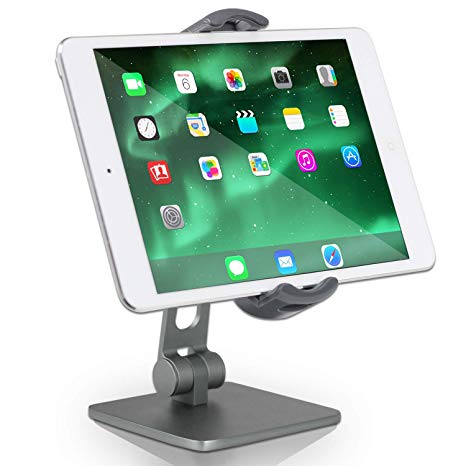 Soundance Tablet Stand Cell Phone Holder Adjustable Folding 360° Swivel Compatible with iPhone 4–11" iPad Mini/Air/Pro Samsung Microsoft Surface, Portable Aluminum Mount for Office Desk Kitchen Table