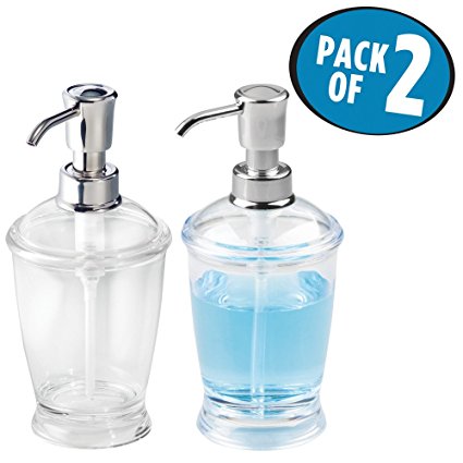 mDesign Liquid Hand Soap Dispenser Pump Bottle for Kitchen, Bathroom | Also Can be Used for Hand Lotion & Essential Oils - Pack of 2, Clear/Chrome