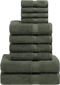 SUPERIOR Egyptian Cotton Solid Towel Set, Washcloths 13” x 13”, Hand Towels 20” x 30”, Bath Towels 30” x 55”, 10-Pieces