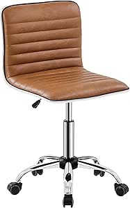 Yaheetech PU Leather Office Chair Armless Desk Chair Low Back Computer Chair Adjustable Swivel Task Chair with Wheels for Home Office and Study, Retro Brown