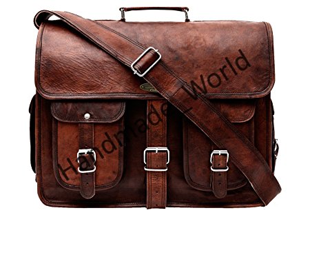 Handmade_World 16 Inch Retro Leather Laptop Messenger Bag Office Briefcase College Bag