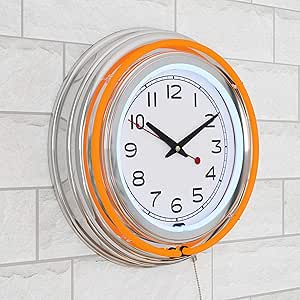 Lavish Home Retro Neon Wall Clock - Battery Operated Wall Clock Vintage Bar Garage Kitchen Game Room