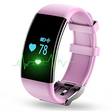 KASSICA Fitness Tracker Step Walking Distance Calorie Counter Bluetooth Smart Bracelet Activity Wristband With Heart Rate Monitor For IOS Android Devieces Samsung Iphone Smartphone (Pink)