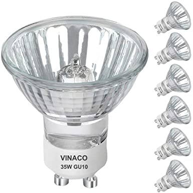GU10 Light Bulb, 6Pack gu10 Halogen 35w Bulbs Warm White Dimmable, Replacement for Track Light Bulbs, Range Hood Light Bulbs, Candle Warmer Light Bulbs, Long Lifespan gu10 c 120v 35w with Glass Cover