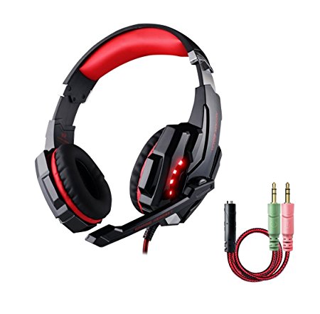 multifun Gaming Headset with Mic, Wired PC Gaming Headset , 3.5mm Noise Isolating Gaming headset for PlayStation 4 PS4 Xbox One Laptop Tablet with Splitter Cable -Red