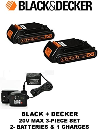 BLACK DECKER LBXR20CK 20V Max Lithium Ion Battery   Charger (2-Battery & 1-Charger)