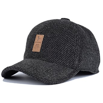 REGITWOW Men's Warm Wool Woolen Tweed Peaked Baseball Caps Hat With Fold Earmuffs Warmer