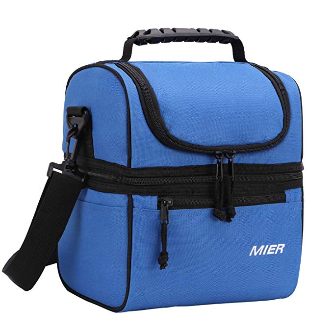 MIER 2 Compartment Lunch Bag for Men Women Kids, Leakproof Insulated Cooler Bag for Work, School, Navy Blue