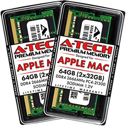 A-Tech 64GB Kit (2x32GB) DDR4 2666MHz RAM for Apple 2019 & 2020 iMac 27 inch (iMac19,1 iMac20,1 iMac20,2), 2018 Mac Mini | PC4-21300 SO-DIMM 260-Pin Memory Upgrade