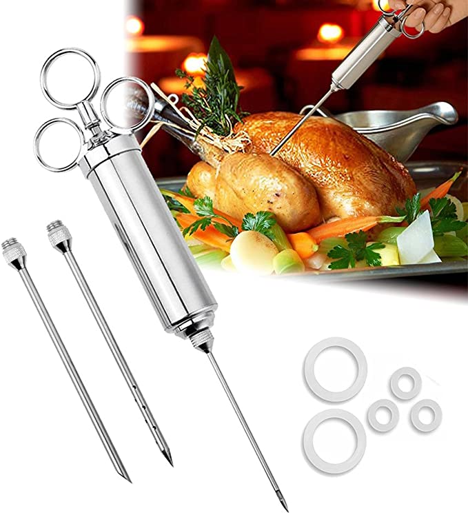 Meat Injector Syringe Seasoning Injector Marinade Injector with 4 Spare O-Rings and 3 Needles Flavour Injector for BBQ Beef Chicken by Upstartech
